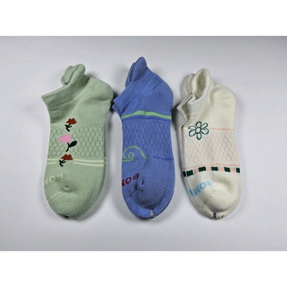 Bombas Floral Wave Pattern Athletic Ankle Socks Lot Of 3 Pairs Size M